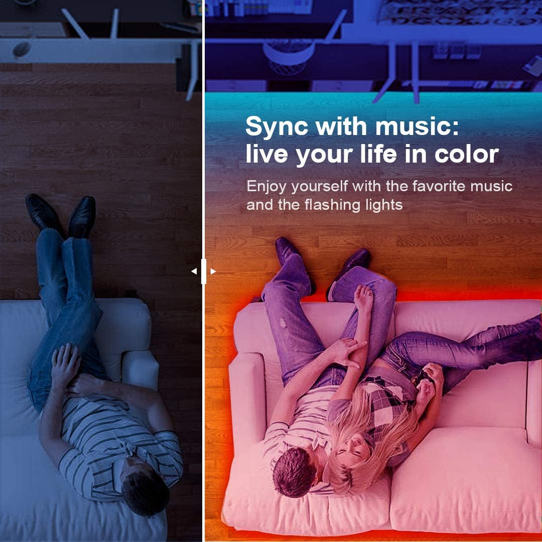 50 FT LED Strip Lights,Bluetooth LED Lighting for Bedroom, Color Changing Light Strip with Music Sync capability, Phone Controlled and IR Remote(App+Remote +Mic).