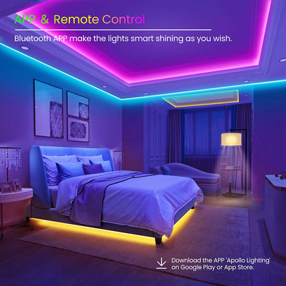 50 FT LED Strip Lights,Bluetooth LED Lighting for Bedroom, Color Changing Light Strip with Music Sync capability, Phone Controlled and IR Remote(App+Remote +Mic).