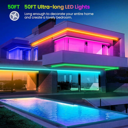 50 FT LED Strip Lights,Bluetooth LED Lighting for Bedroom, Color Changing Light Strip with Music Sync capability, Phone Controlled and IR Remote(App+Remote +Mic).